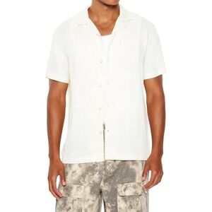 2 Lot NWT Forever 21 Men's Rayon Cuban-Collar Shirt -‎ Size XL - Color White